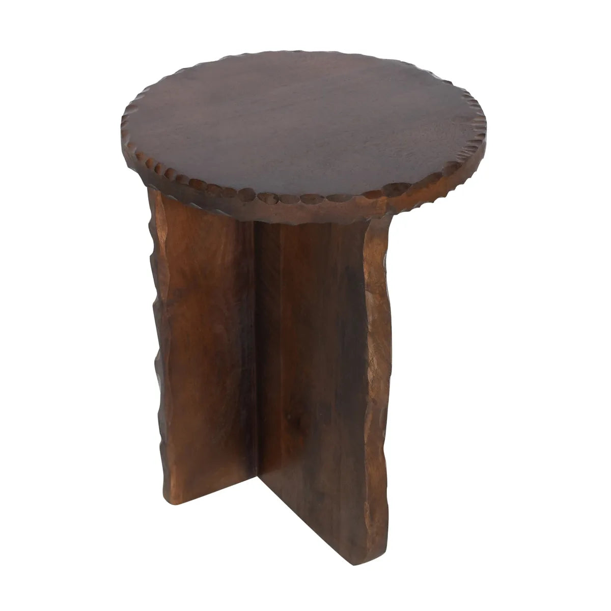 Rustic Hand-Carved Walnut Finish Side Table – Unique Accent Table