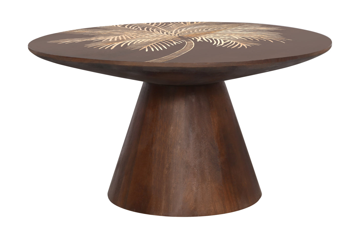 Hand-Carved Palm Tree Coffee Table in Rich Walnut Finish – Solid Mango Wood