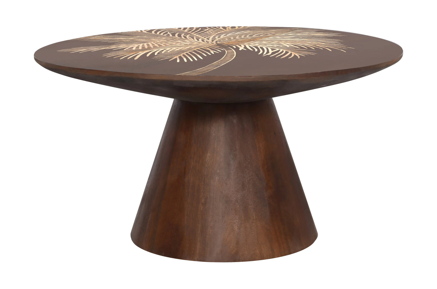 Hand-Carved Palm Tree Coffee Table in Rich Walnut Finish – Solid Mango Wood - Furniza