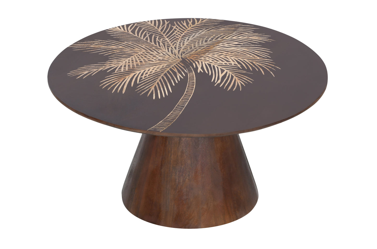 Hand-Carved Palm Tree Coffee Table in Rich Walnut Finish – Solid Mango Wood