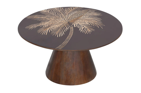 Hand-Carved Palm Tree Coffee Table in Rich Walnut Finish – Solid Mango Wood - Furniza