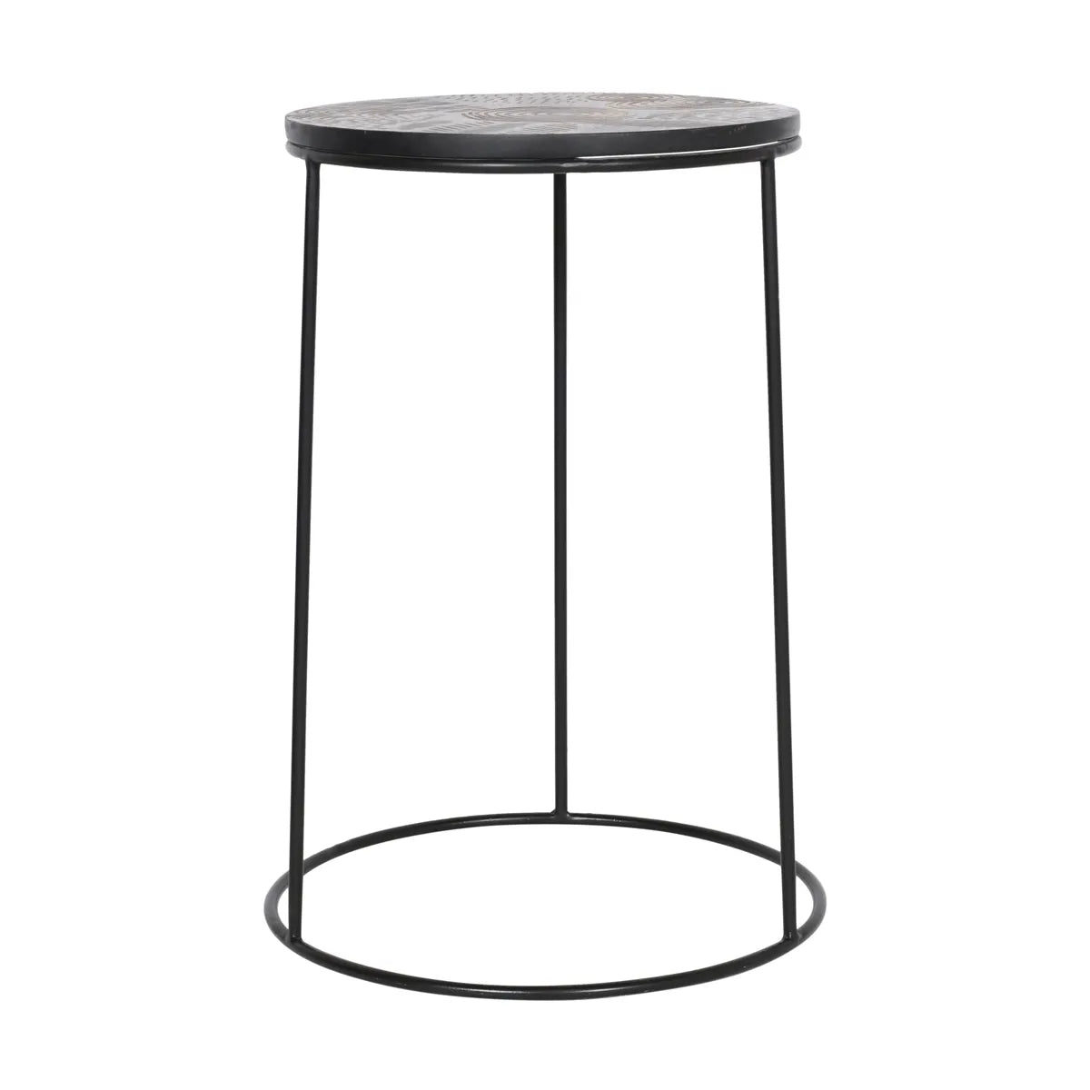 Hand-Carved Black Side Table with Iron Base – Modern Minimal Accent Table
