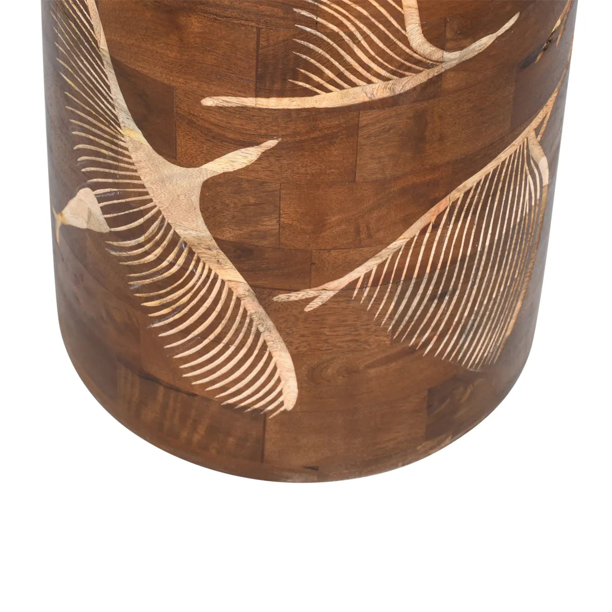 Walnut Side Table with Hand-Carved Bird & Leaf Motif – Artisan Wooden Accent Table