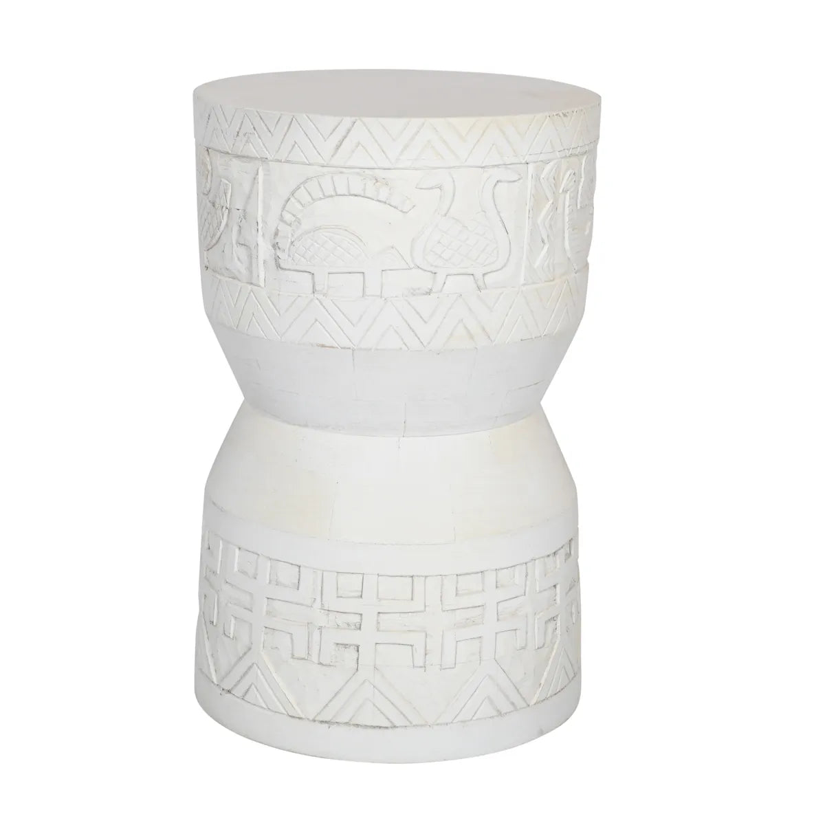 Hand-crafted White Wash Side Table – Ethnic Accent Table