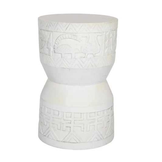 Hand-crafted White Wash Side Table – Ethnic Accent Table - Furniza