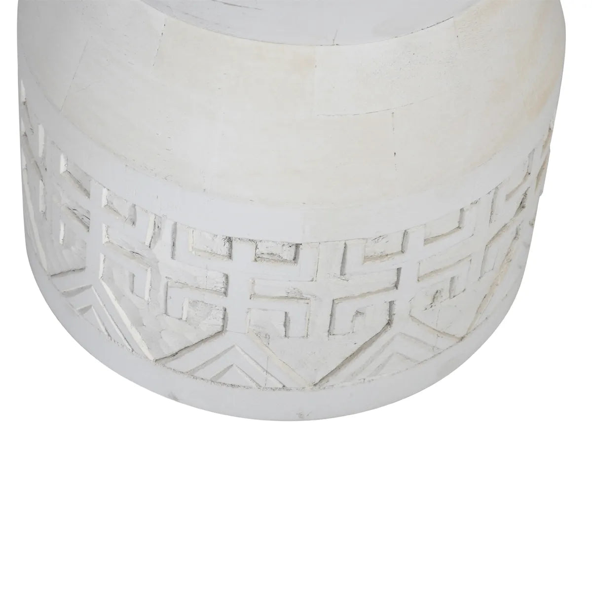 Hand-crafted White Wash Side Table – Ethnic Accent Table