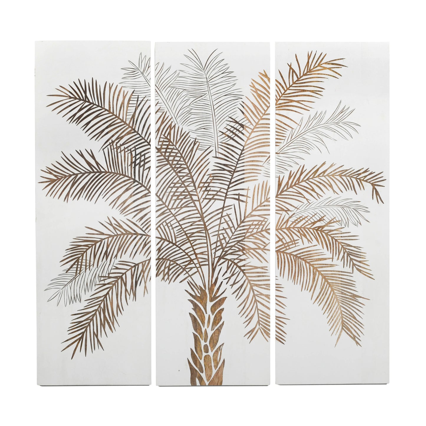 Hand-Carved Palm Tree Wall Panels – Set of 3 in White Finish