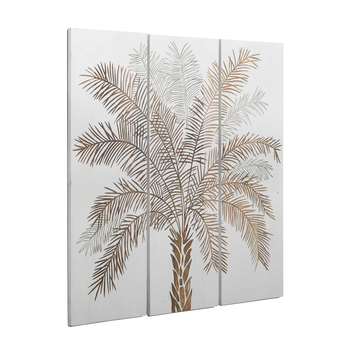 Hand-Carved Palm Tree Wall Panels – Set of 3 in White Finish