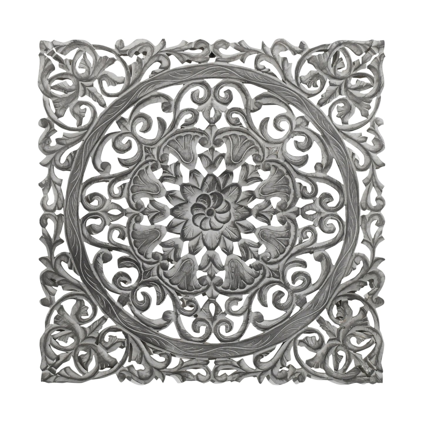 Hand-Carved Wall Panel in Grey Finish