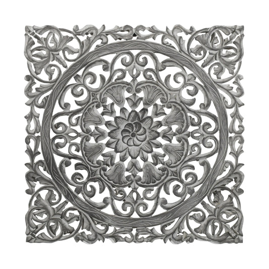Hand-Carved Wall Panel in Grey Finish - Furniza