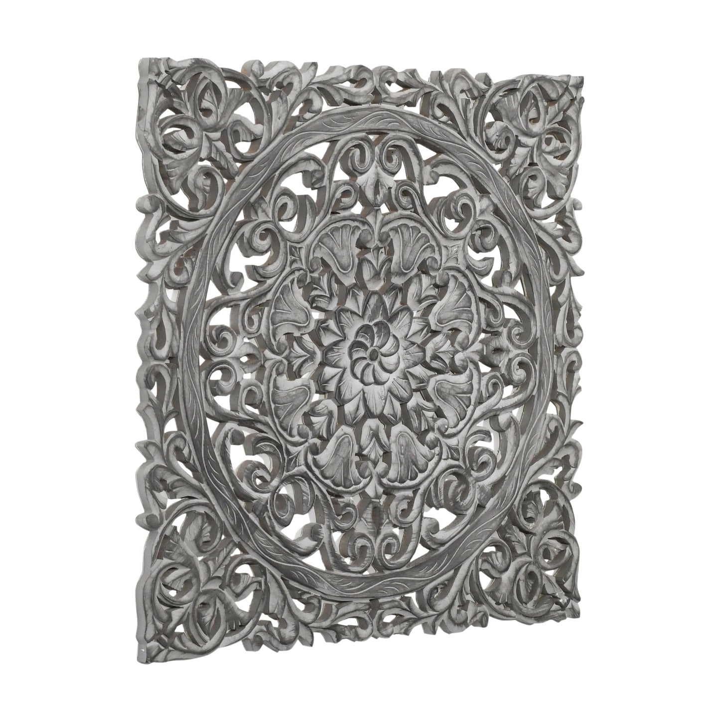 Hand-Carved Wall Panel in Grey Finish