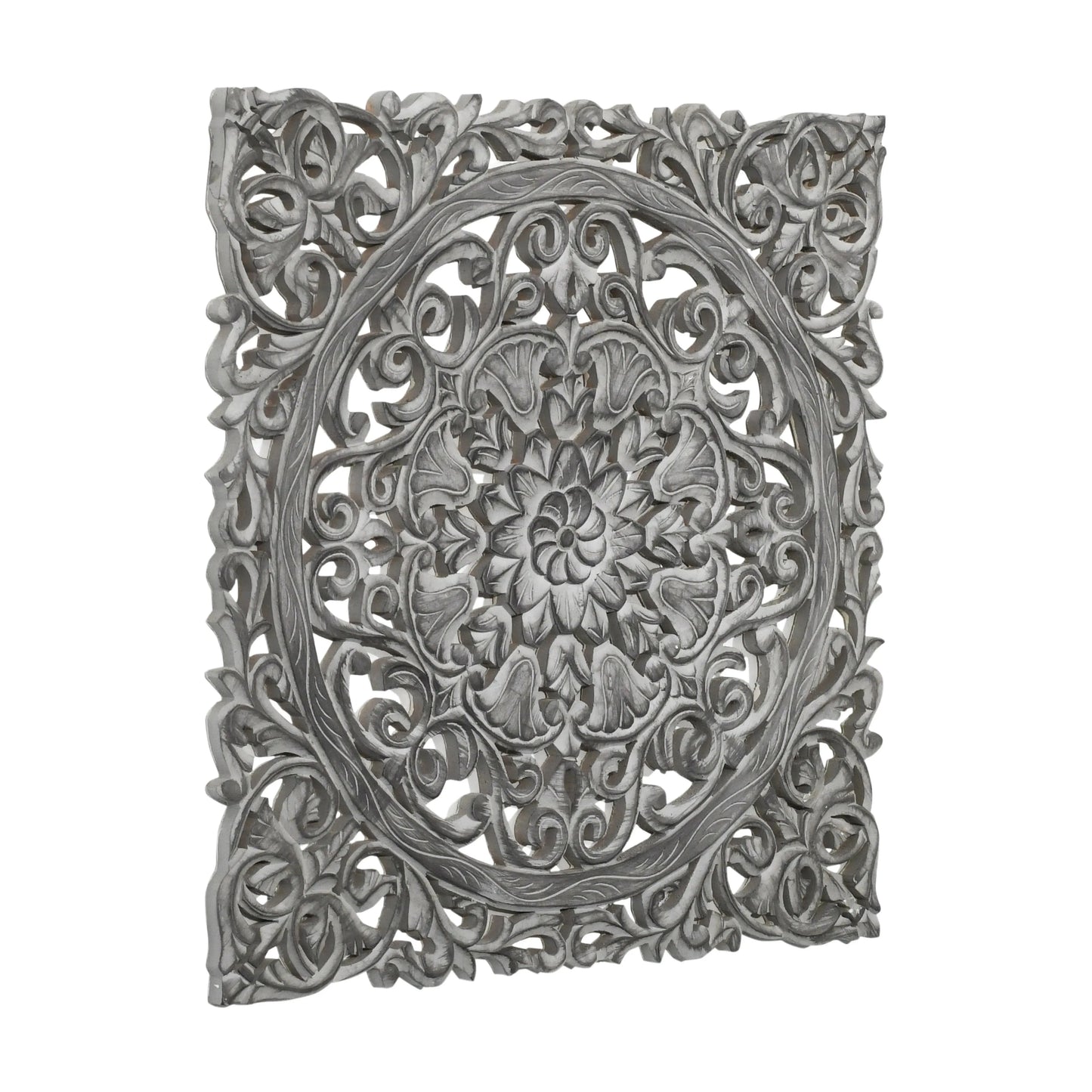 Hand-Carved Wall Panel in Grey Finish - Furniza