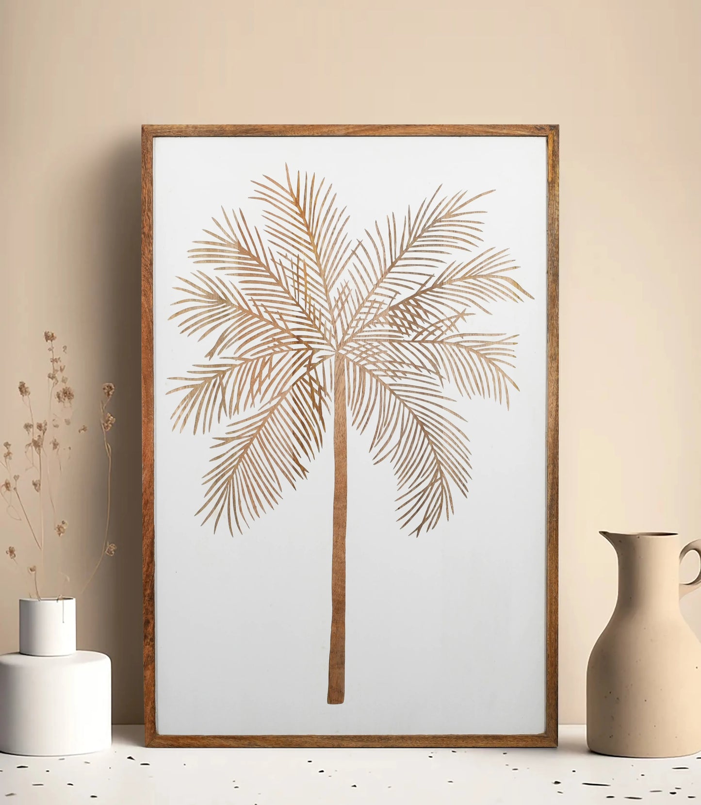 White Finish Modern Hand-Carved Tree Wall Panel