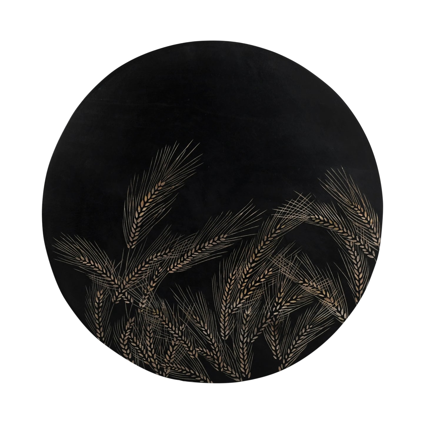 Hand-Carved Wheat Grain Leaf Wall Panel in Black Finish