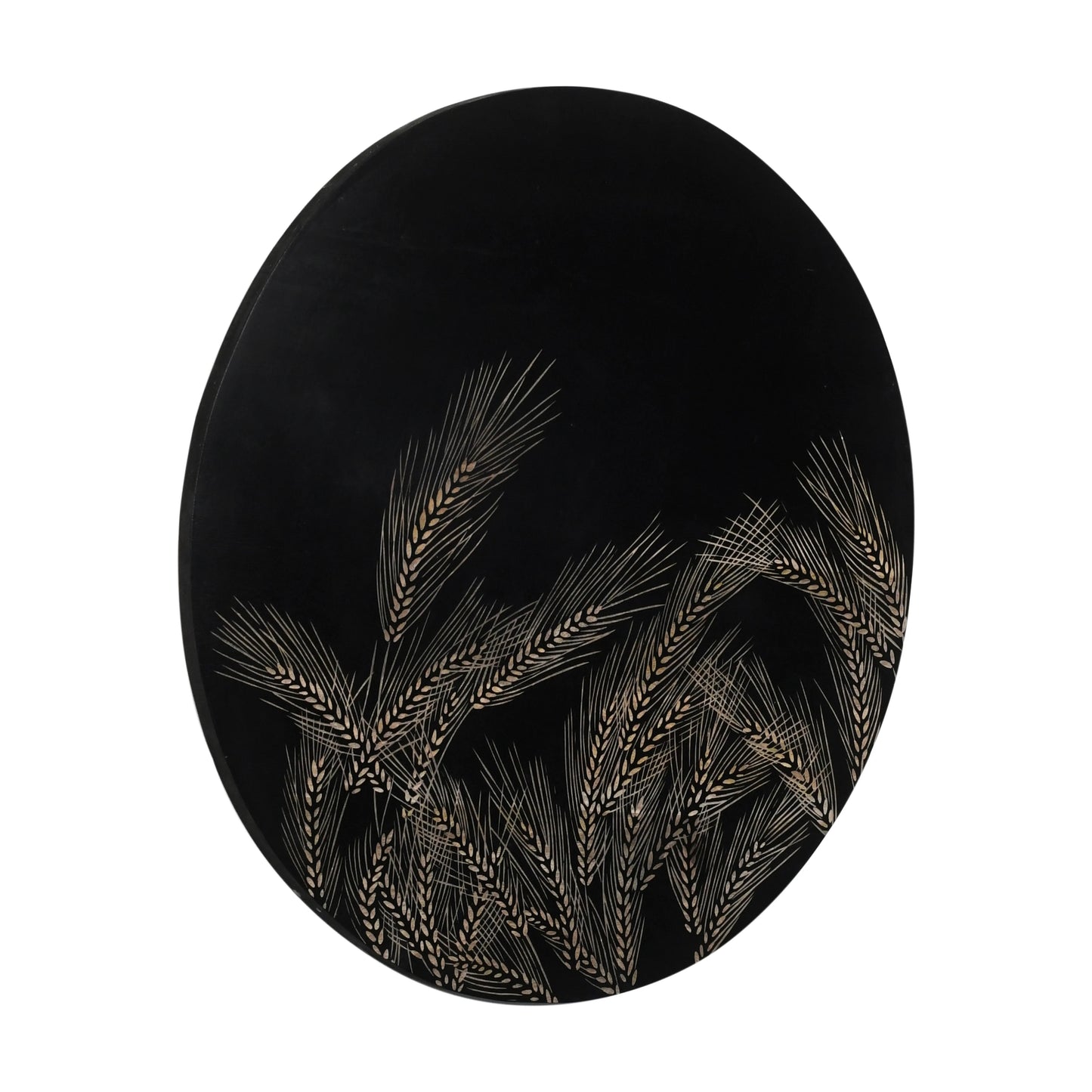 Hand-Carved Wheat Grain Leaf Wall Panel in Black Finish