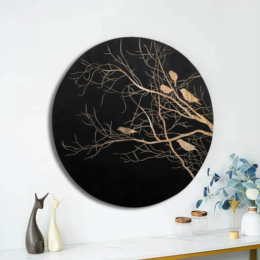 Hand-Carved Birds on Tree Wall Panel in Black Finish - Furniza