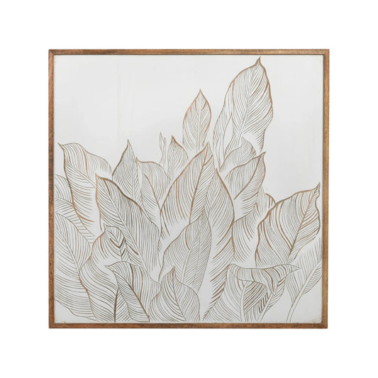 Modern White Wall Panel with Hand-Carved Leaf Design - Furniza