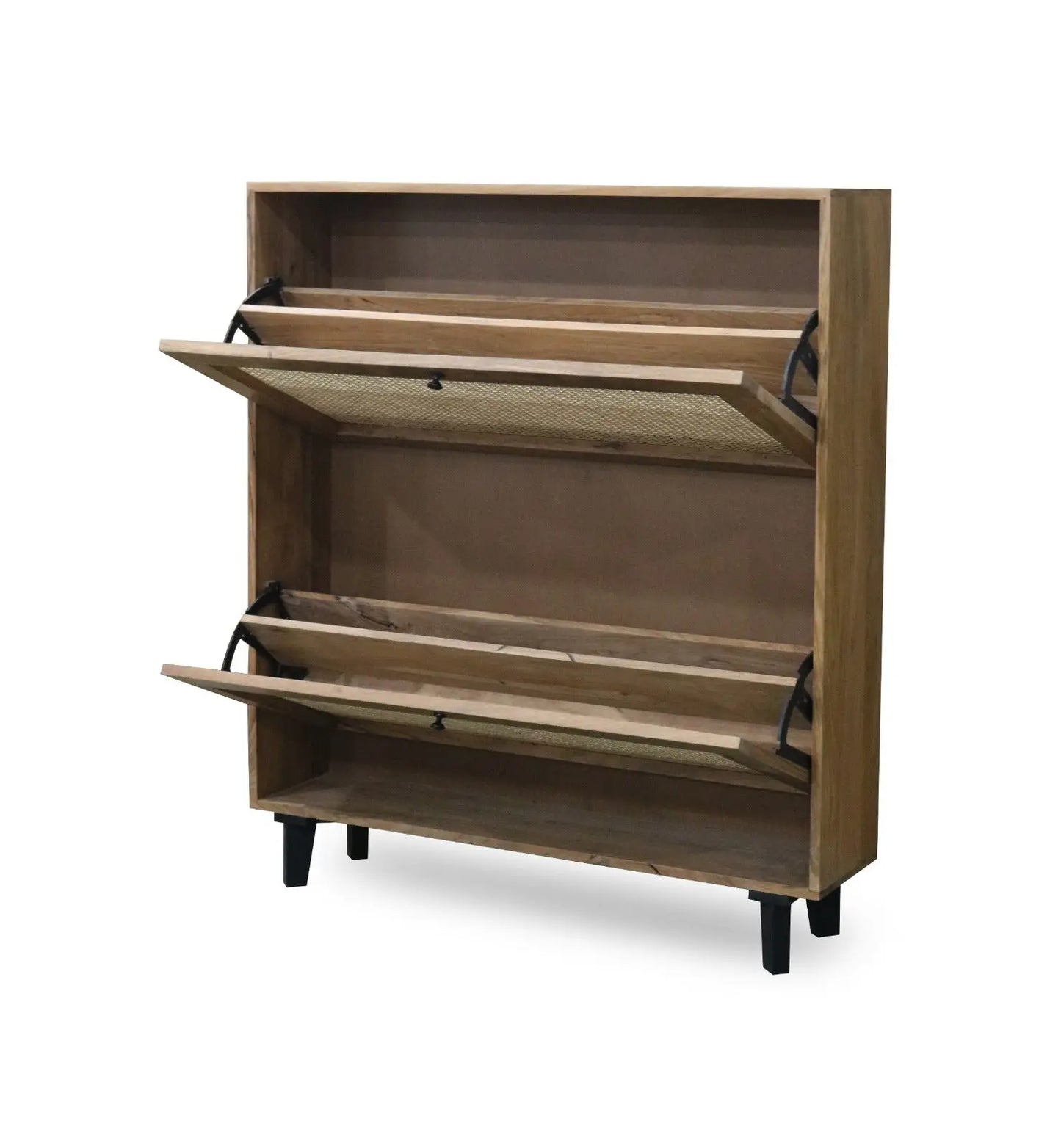 Solid Acacia Wood Shoe Rack with Cane Detailing – Handcrafted FURNIZA