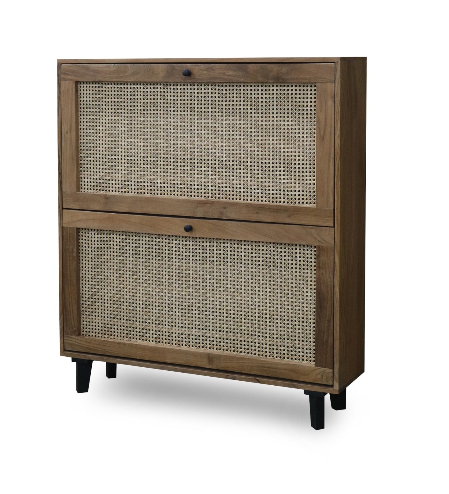Solid Acacia Wood Shoe Rack with Cane Detailing – Handcrafted