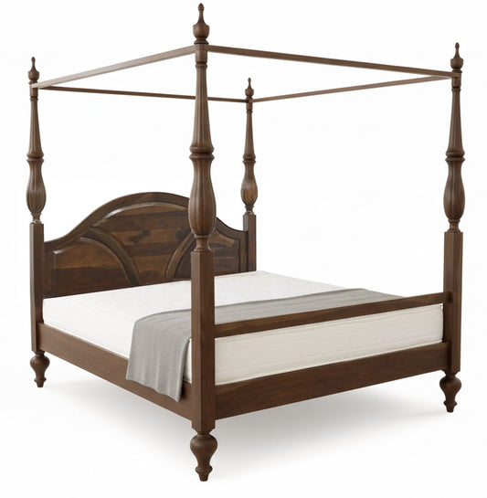 Walnut Finish Poster Bed with Classic Four-Post Design