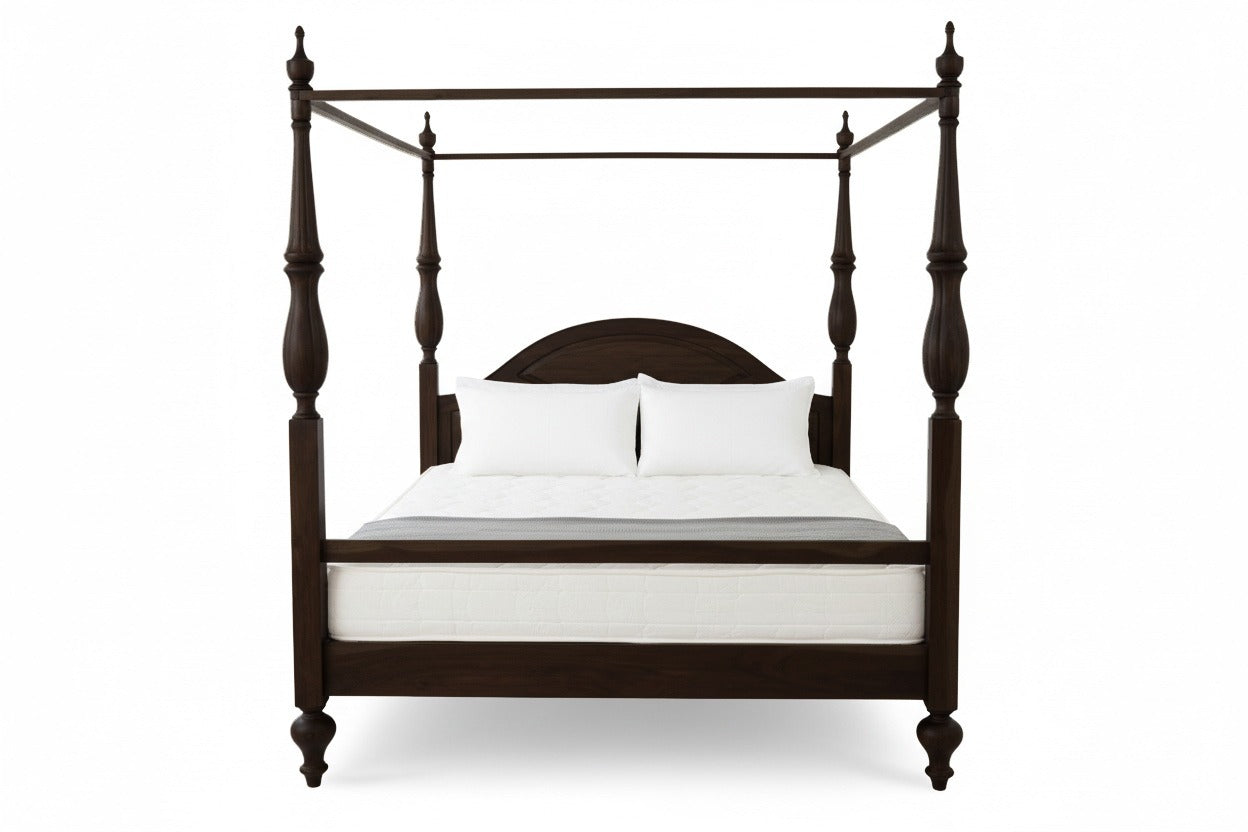 Walnut Finish Poster Bed with Classic Four-Post Design