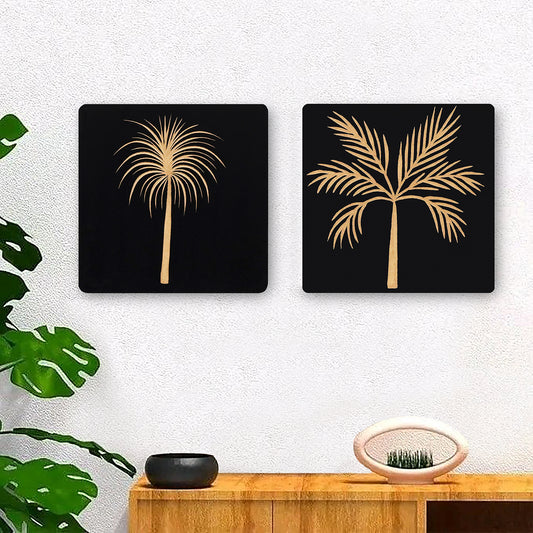 Set of 2 Hand-Carved Leaf Pattern Wall Panel - Furniza