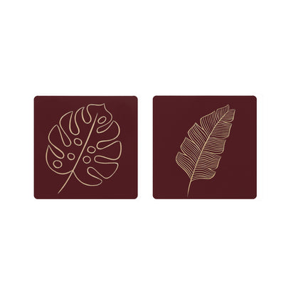 Handcrafted Leaf Wall Panel Set – Maroon Base with Natural Wood Hand-Carved