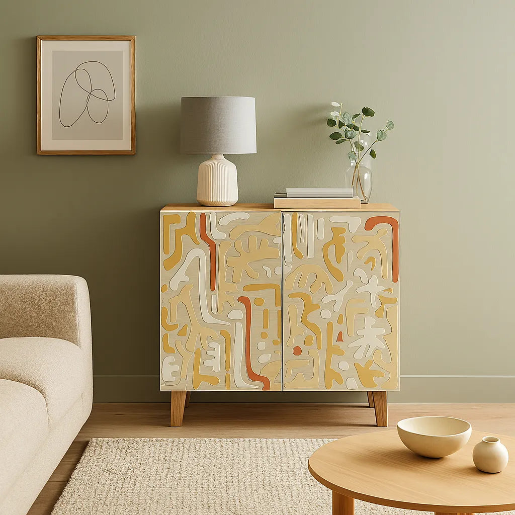 Hand-Carved & Hand-Painted 2-Door Wooden Cabinet – Artistic Boho Storage - Furniza