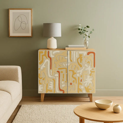 Hand-Carved & Hand-Painted 2-Door Wooden Cabinet – Artistic Boho Storage - Furniza