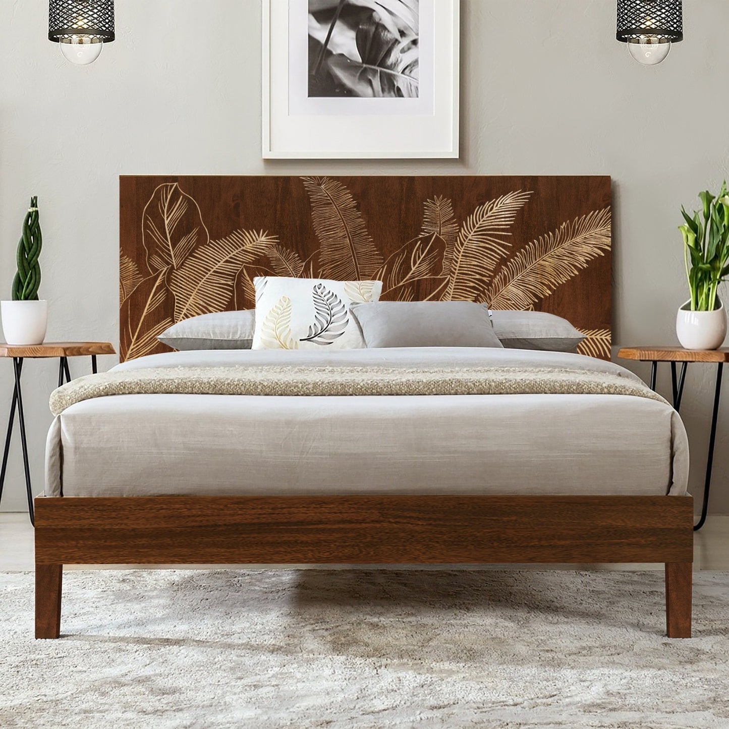 Modern King Size Bed in Rich Walnut Finish – Solid Wood Frame