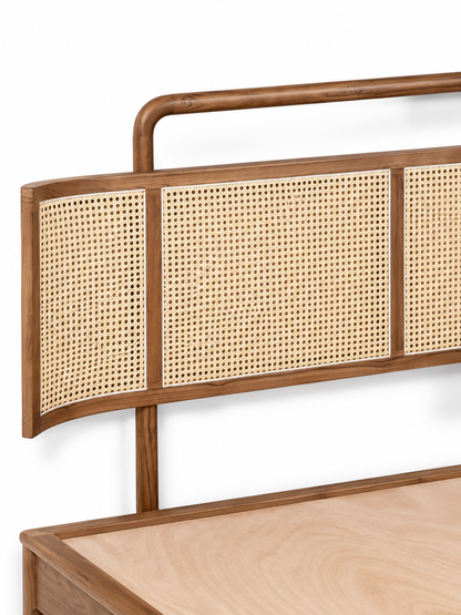 Sahara Cane Panel Premium Teak Wood Bed – Luxury Mediterranean Resort Style