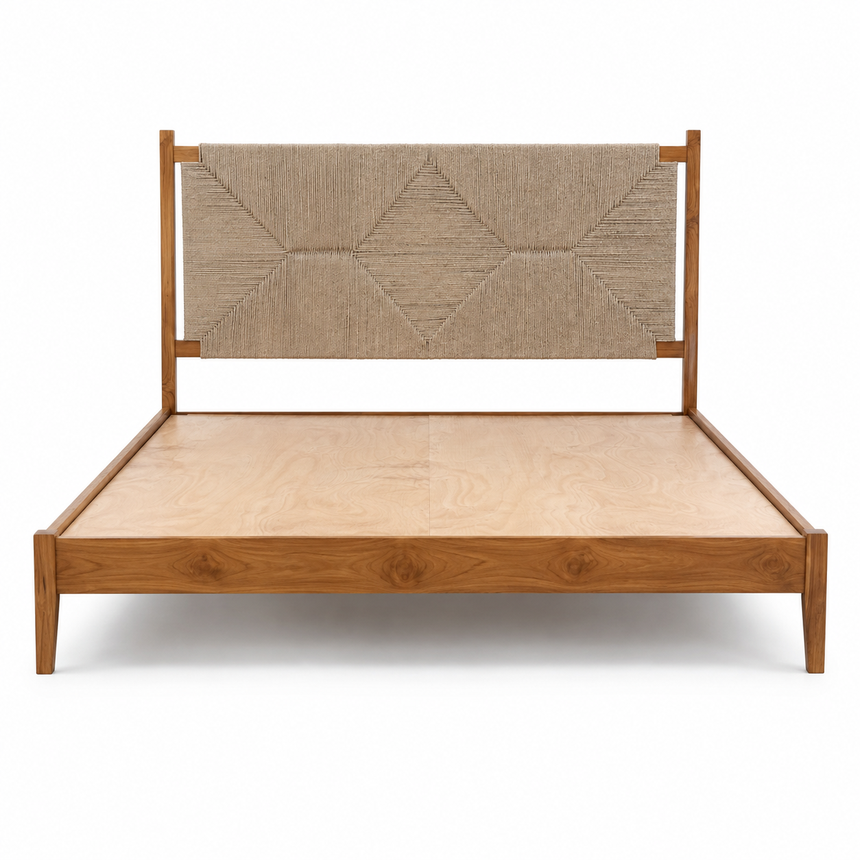 King Size Teak Wood Handwoven Rope Bed – Luxury Solid Teak Wood Bed