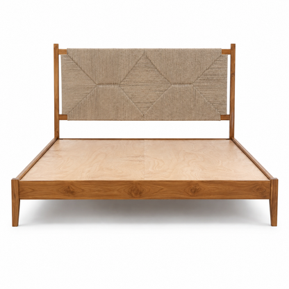 King Size Teak Wood Handwoven Rope Bed – Luxury Solid Teak Wood Bed