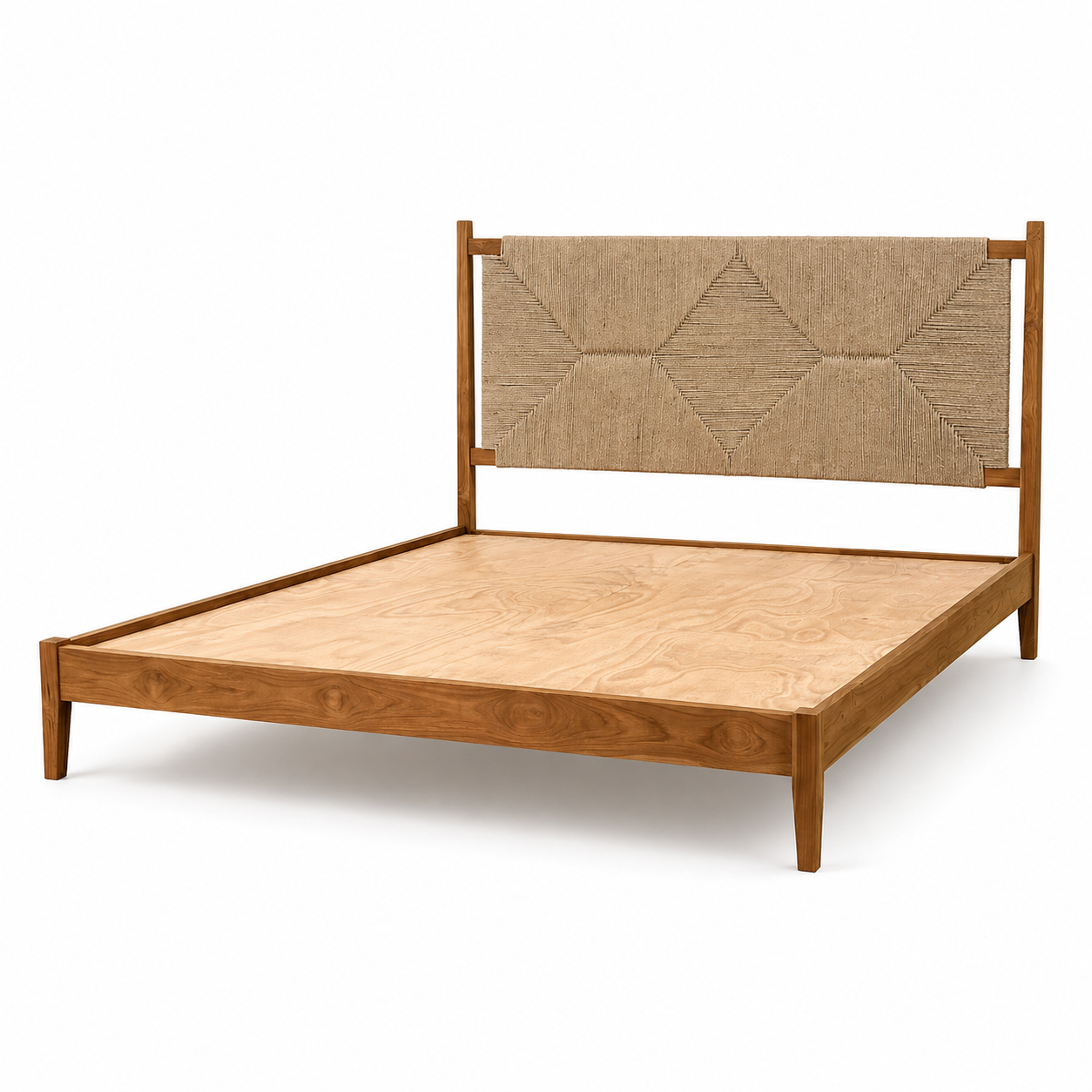King Size Teak Wood Handwoven Rope Bed – Luxury Solid Teak Wood Bed