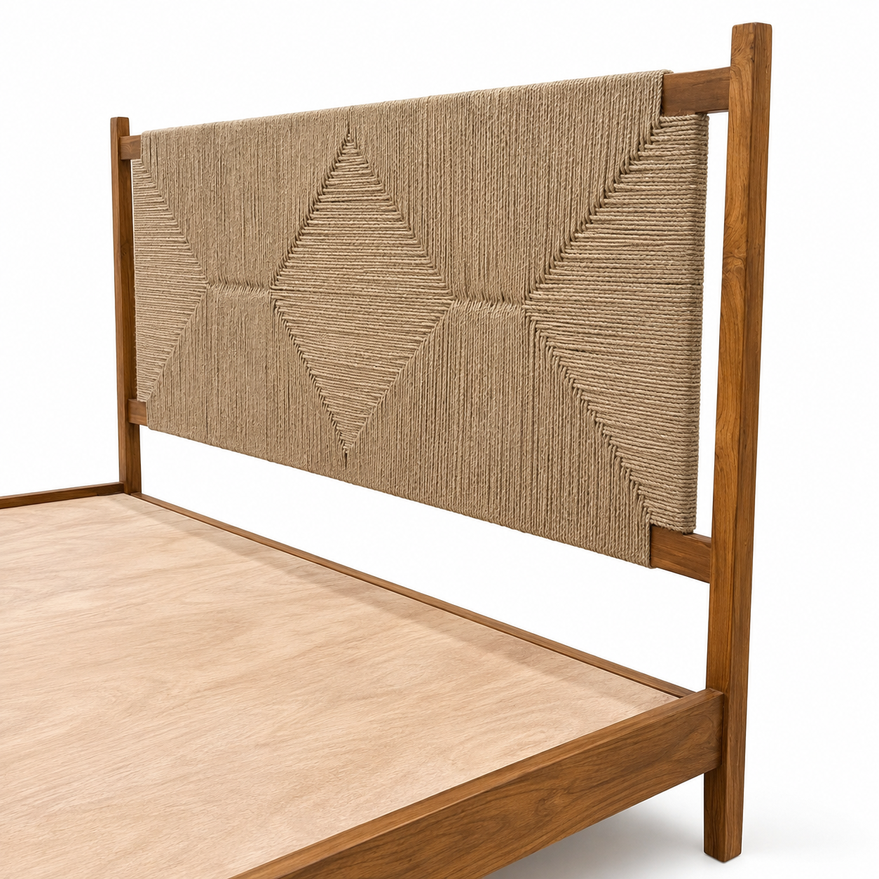 King Size Teak Wood Handwoven Rope Bed – Luxury Solid Teak Wood Bed