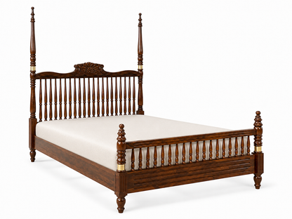Regal Heritage Hand-Carved Sheesham Wood Poster Bed