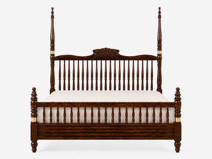 Regal Heritage Hand-Carved Sheesham Wood Poster Bed