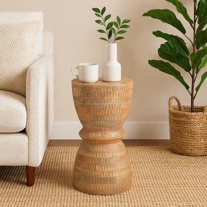 Handcrafted Natural Wood Side Table with Textured Finish – Furniza Accent End Table
