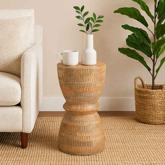 Handcrafted Natural Wood Side Table with Textured Finish – Furniza Accent End Table