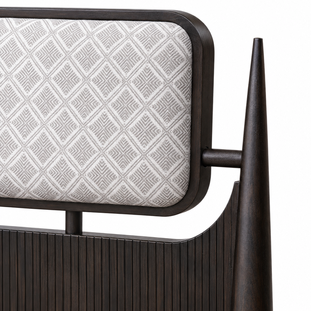 Teak Wood King Size Hydraulic Storage Bed with Upholstered Headboard