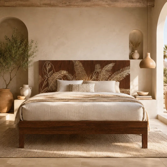 Modern King Size Bed in Rich Walnut Finish – Solid Wood Frame