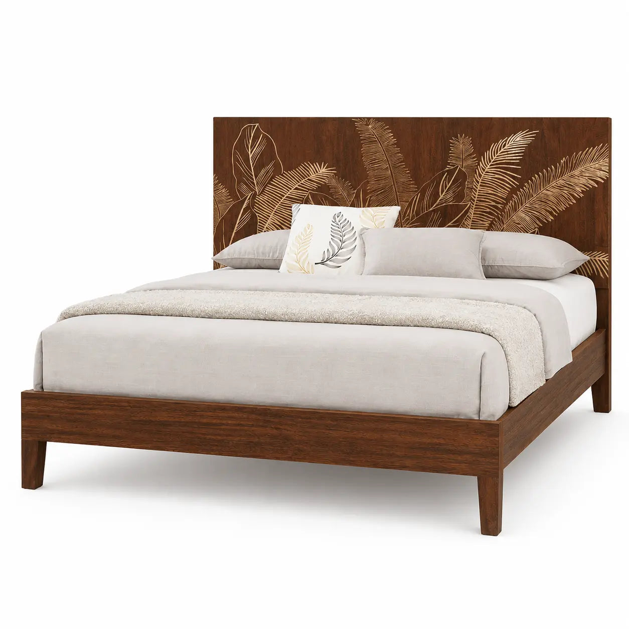 Modern King Size Bed in Rich Walnut Finish – Solid Wood Frame