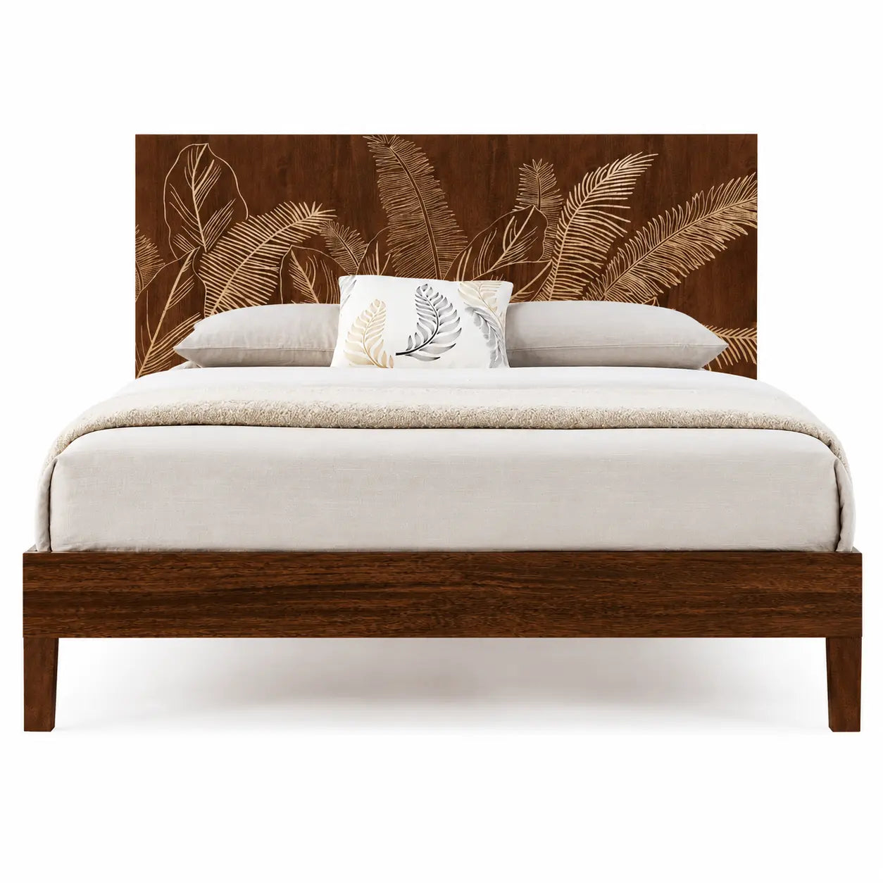 Modern King Size Bed in Rich Walnut Finish – Solid Wood Frame