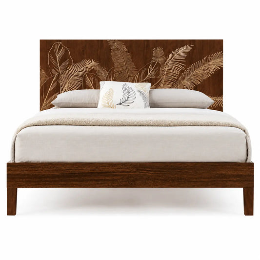 Modern King Size Bed in Rich Walnut Finish – Solid Wood Frame
