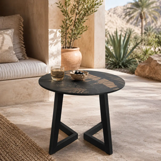 Black Wooden Coffee Table with Hand-Carved Leaf Pattern – Modern Accent Furniture
