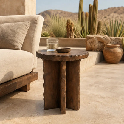 Rustic Hand-Carved Walnut Finish Side Table – Unique Accent Table