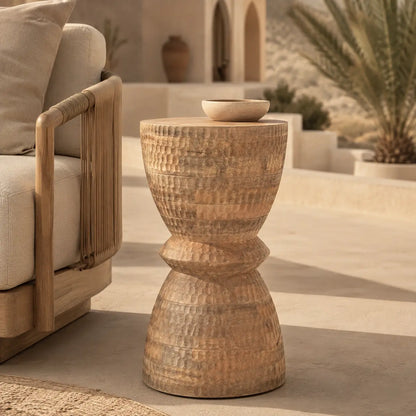 Handcrafted Natural Wood Side Table with Textured Finish – Furniza Accent End Table