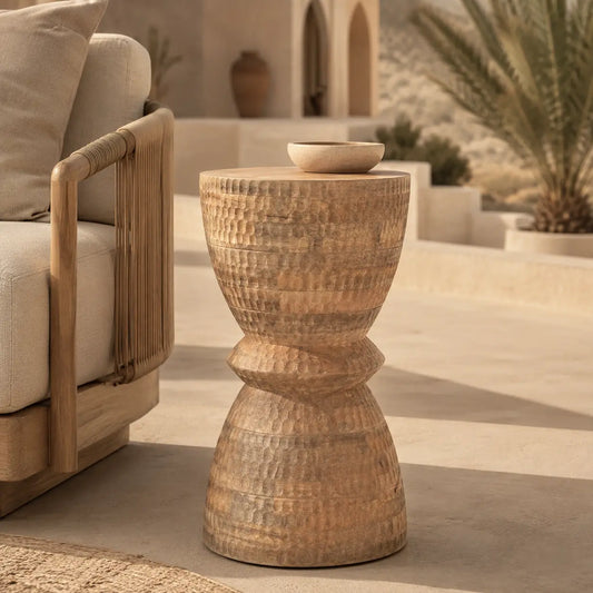 Handcrafted Natural Wood Side Table with Textured Finish – Furniza Accent End Table