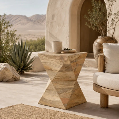 Geometric Natural Finish Solid Wood Side Table – Accent Table