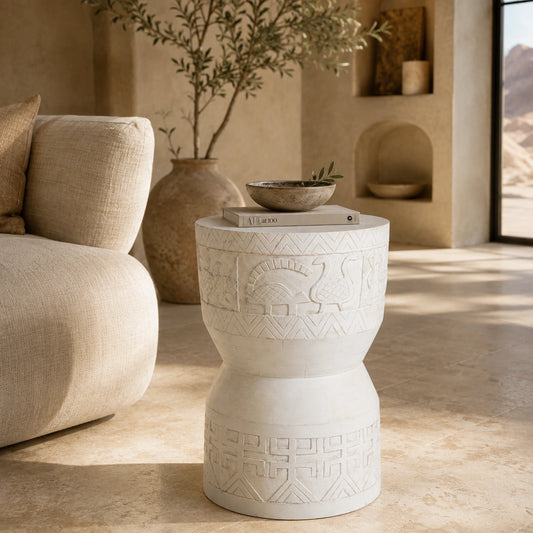 Hand-crafted White Wash Side Table – Ethnic Accent Table